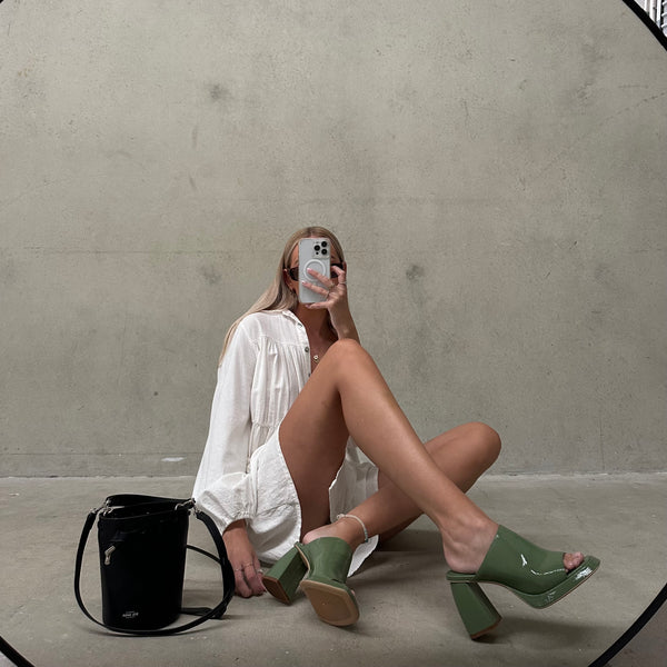 Sol Sana Eva Mule Patent Olive