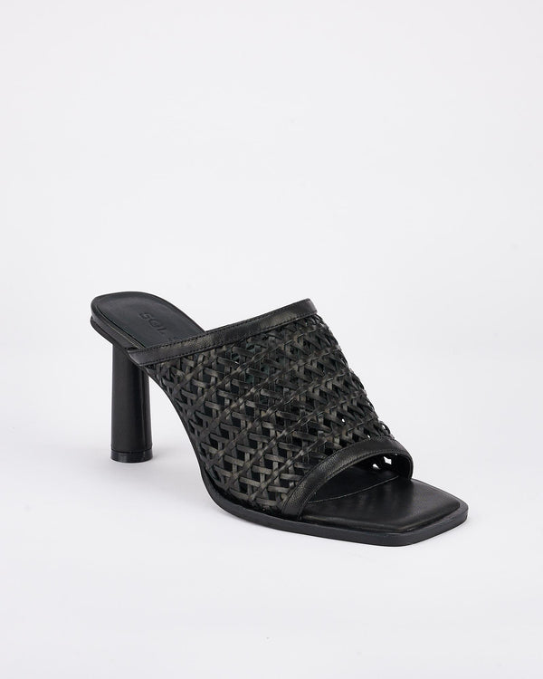 Sol Sana Jacque Heel Black Woven Leather
