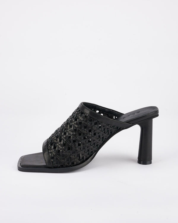 Sol Sana Jacque Heel Black Woven Leather