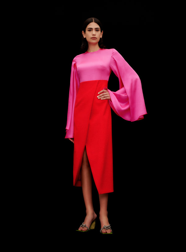solace london The Asta Midi Dress in Hot Pink & Red