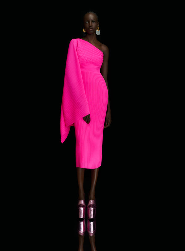 Solace London The Lenna Midi Dress In Hot Pink