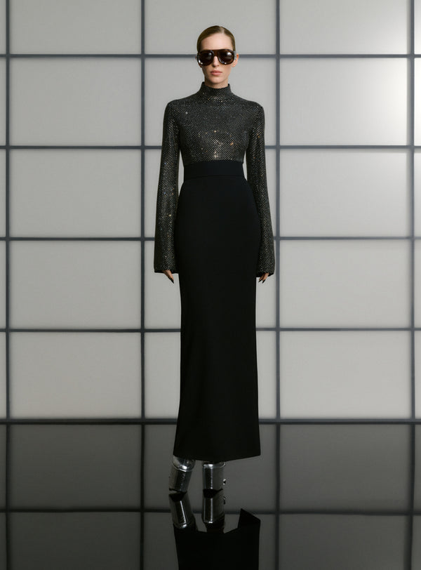 solace london The Lolo Crystal Maxi Dress in Black