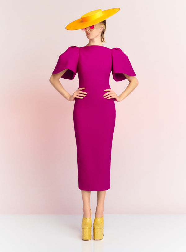 Solace London The Lora Midi Dress In Fuchsia