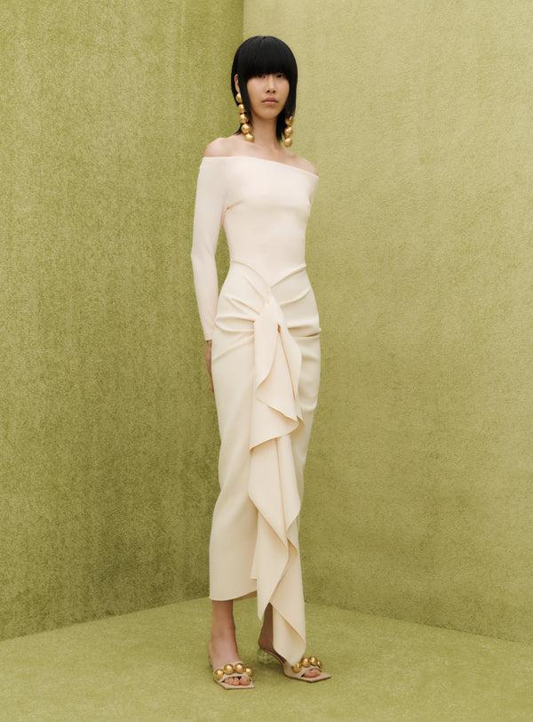 Solace London The Lotus Midi Dress In Ivory