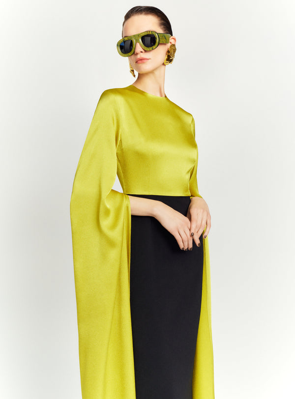 Solace London The Adley Maxi Dress In Chartreuse And Black