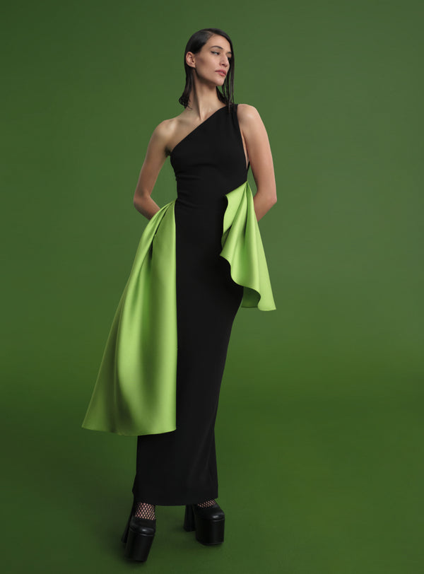Solace London The Calla Maxi Dress In Black & Chartreuse