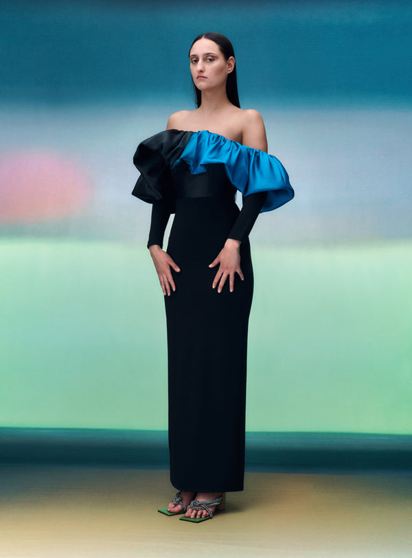 solace london The Elson Maxi Dress in Cerulean Blue & Black Ombre