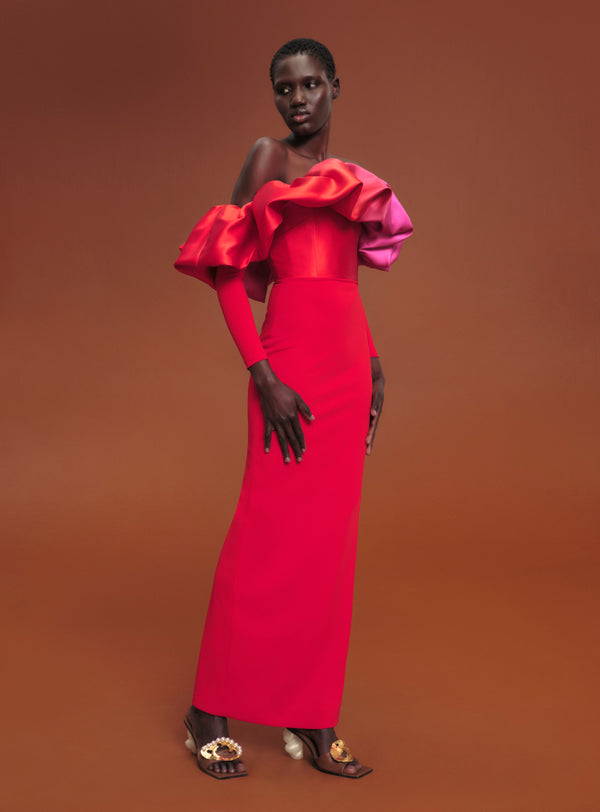 solace london The Elson Maxi Dress in Royal Red & Pink Ombre