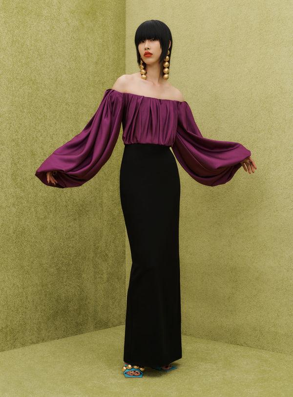 Solace London The Finn Maxi Dress In Dark Purple & Black