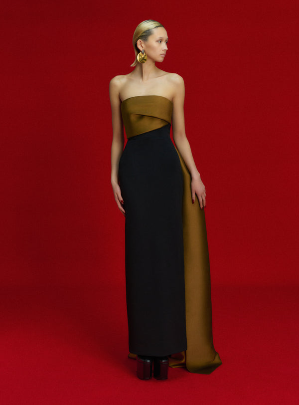 solace london The Kinsley Maxi Dress in Gold and Black