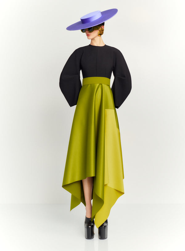 Solace London The Quinn Midi Dress In Black Sweet Pea Green And Chartreuse