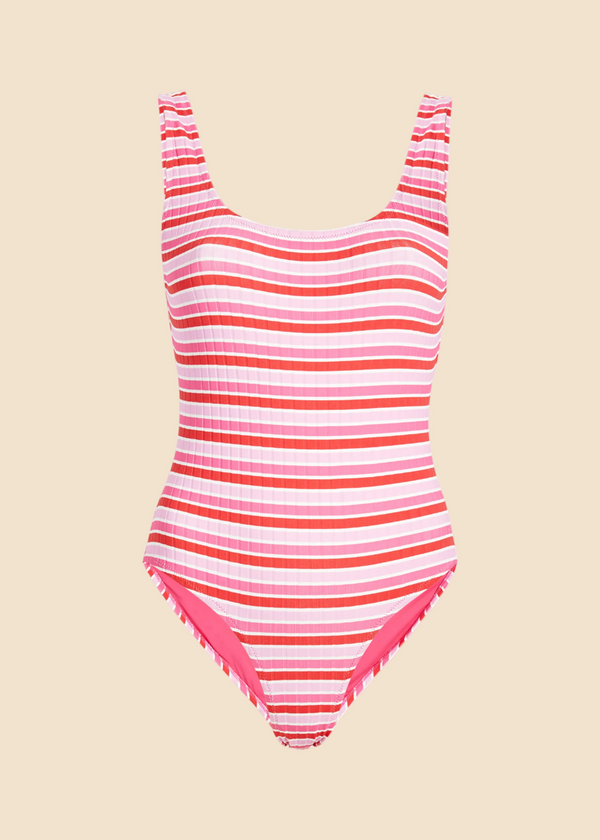 Solid & Striped Anne-Marie Ribbed One Piece Pink Multi Stripe