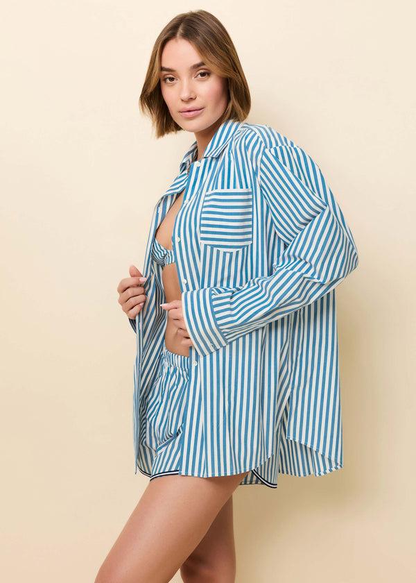 Solid & Striped Avril Button Down Shirt French Blue / Brule Stripe