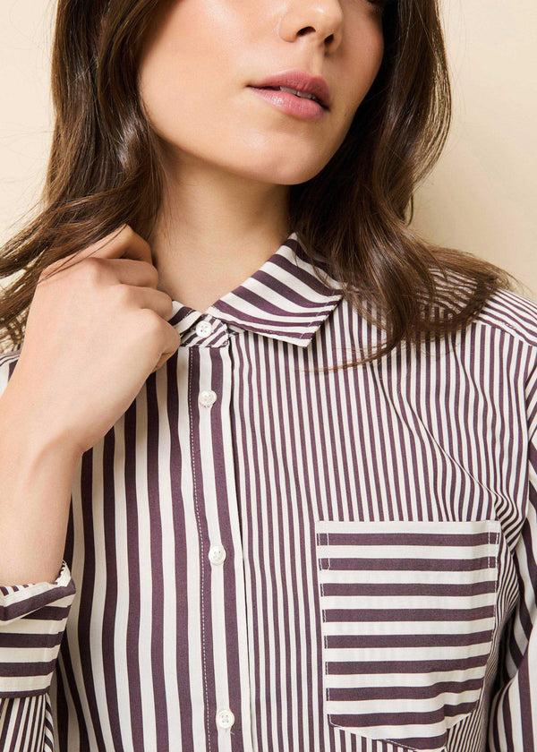 Solid & Striped Avril Button Down Shirt Raisin Brown / Brule Stripe