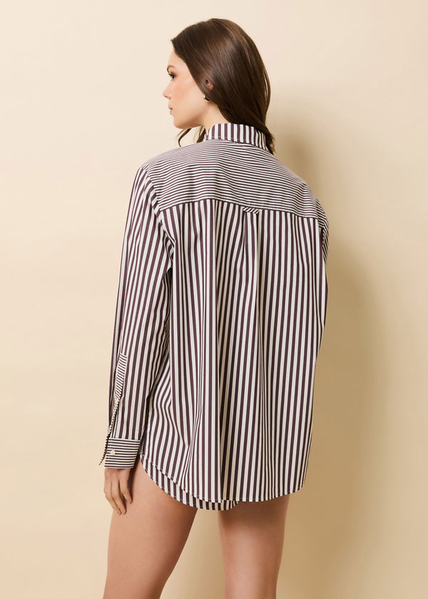 Solid & Striped Avril Button Down Shirt Raisin Brown / Brule Stripe