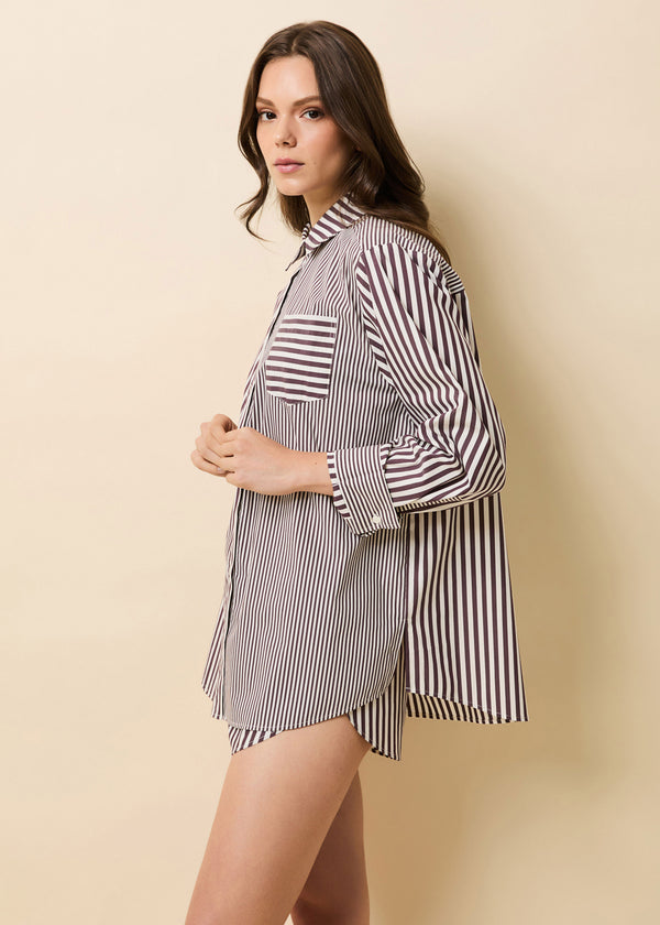Solid & Striped Avril Button Down Shirt Raisin Brown / Brule Stripe
