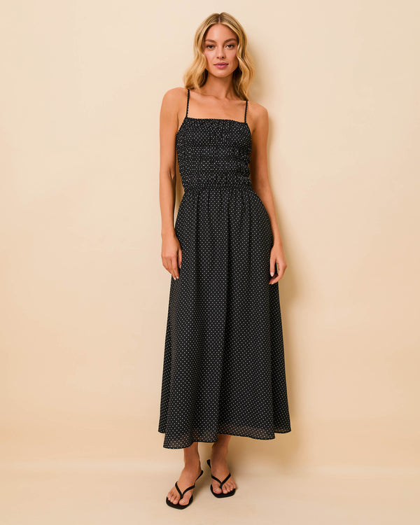 Solid & Striped Delta Midi Dress Luxe Drape Noir / Brule Mini Dot
