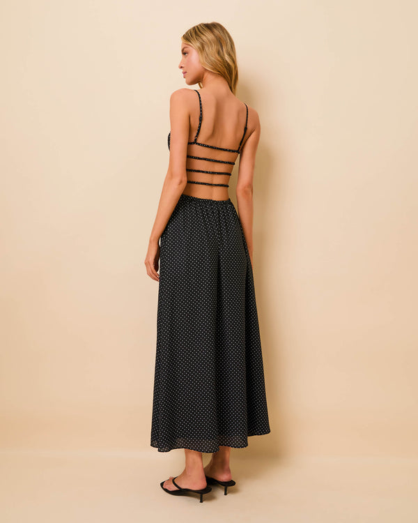 solid & striped Delta Midi Dress Luxe Drape Noir / Brule Mini Dot