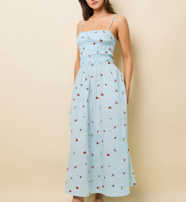 Solid & Striped Delta Midi Dress Poplin Embroidered Sky Ditsy Floral