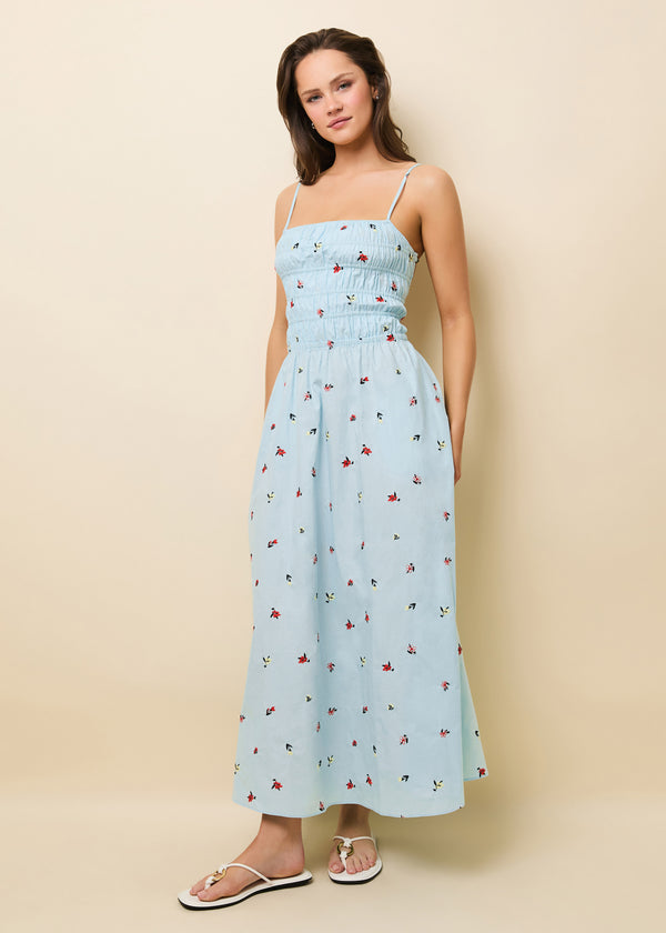 Solid & Striped Delta Midi Dress Poplin Embroidered Sky Ditsy Floral