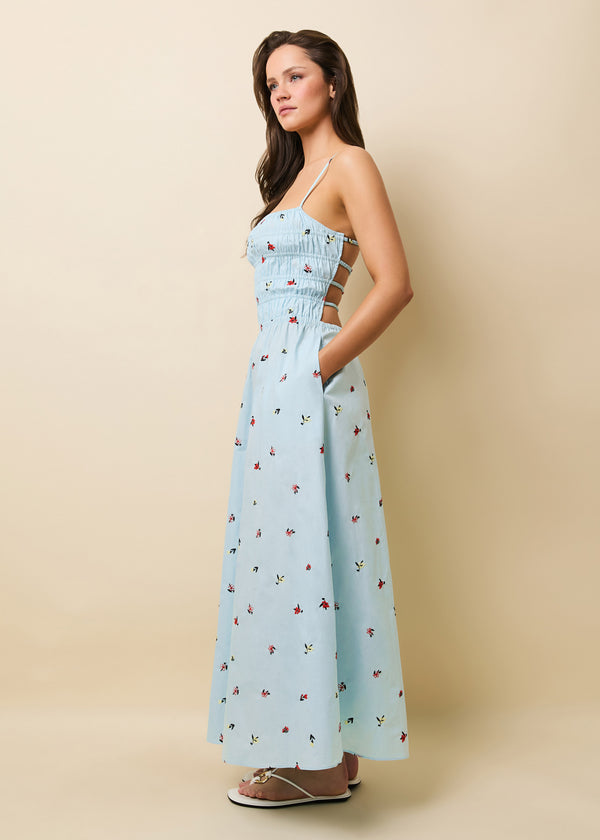 solid & striped Delta Midi Dress Poplin Embroidered Sky Ditsy Floral