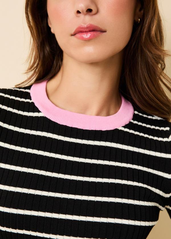 Solid & Striped Dora Ribbed Knit Top Noir / Brule Stripe / Bon Bon