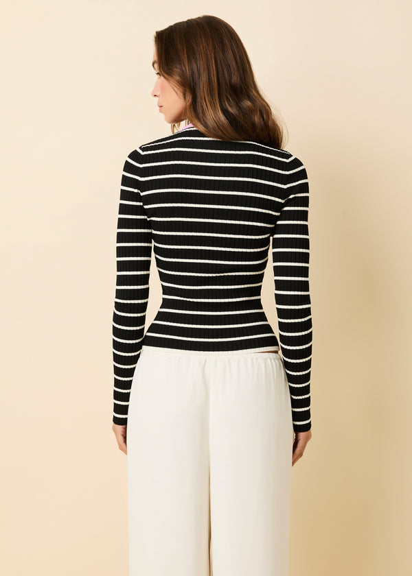 Solid & Striped Dora Ribbed Knit Top Noir / Brule Stripe / Bon Bon