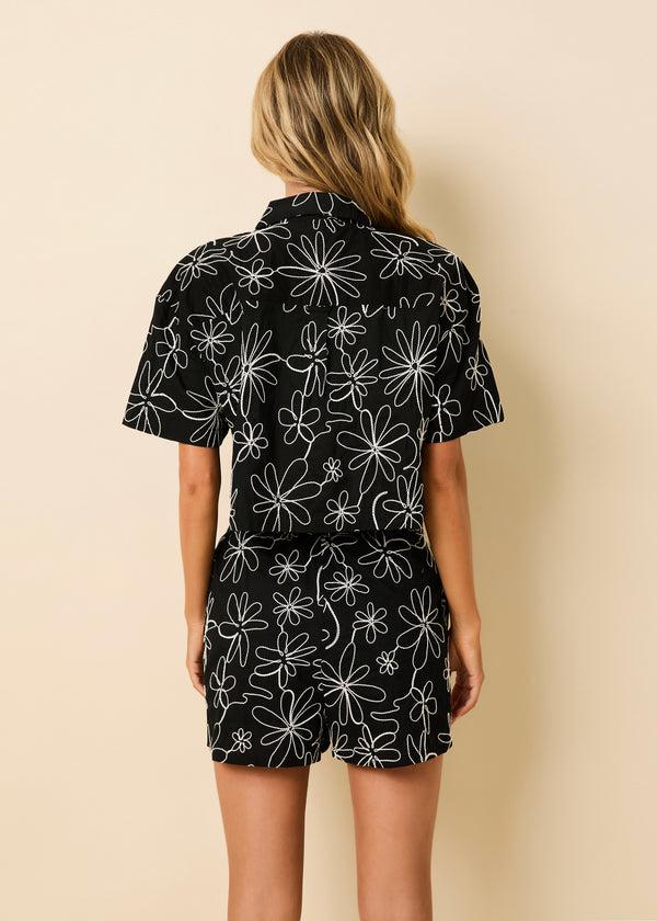 Solid & Striped Ezra Top Embroidered Schfly Floral Doodle Noir