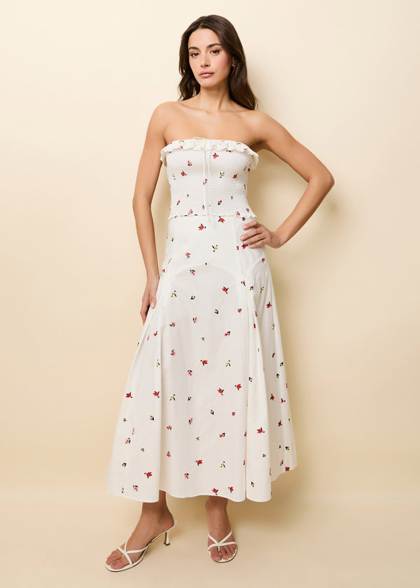 Solid & Striped Gael Skirt Poplin Embroidered Floral Optic White