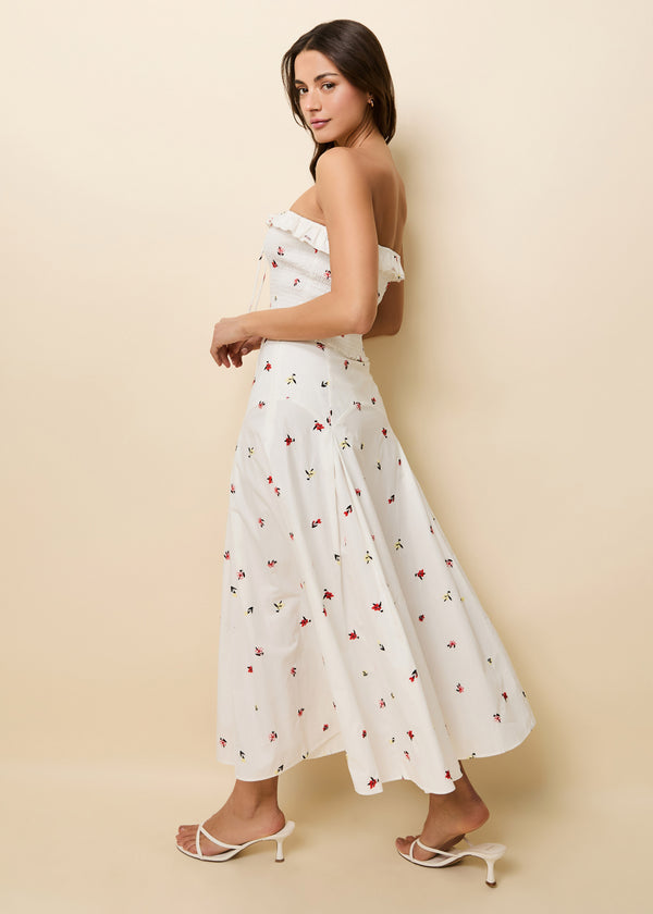 Solid & Striped Gael Skirt Poplin Embroidered Floral Optic White