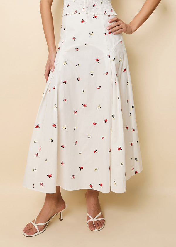 solid & striped Gael Skirt Poplin Embroidered Floral Optic White