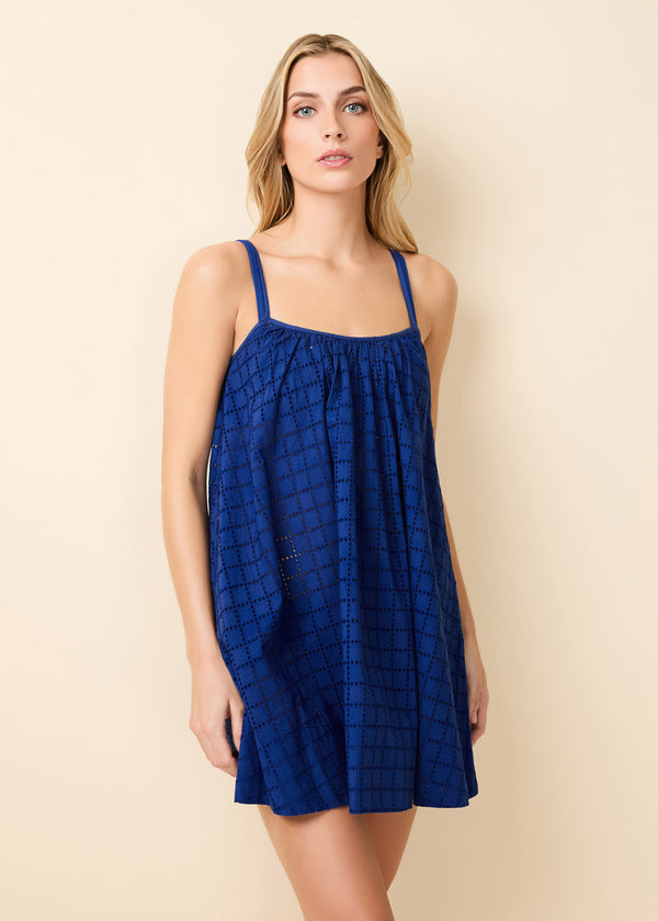 Solid & Striped Lindsay Dress Grid Eyelet Maritime Navy