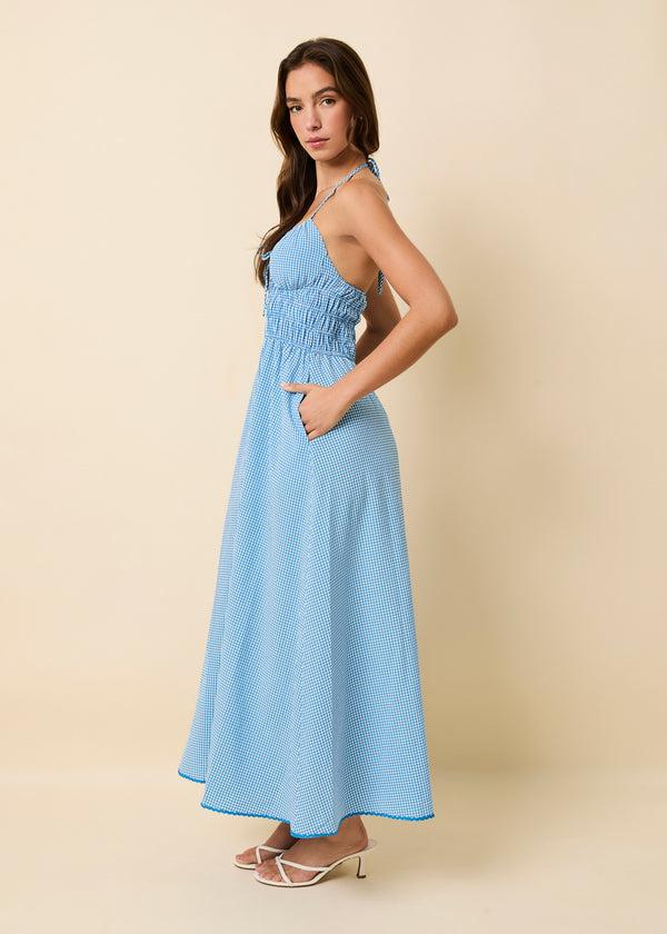 Solid & Striped Lolita Dress Seersucker Cosmic Blue Gingham