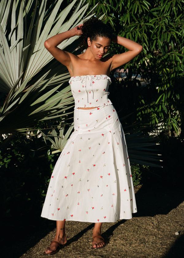 Solid & Striped Nikki Top Poplin Embroidered Floral Optic White