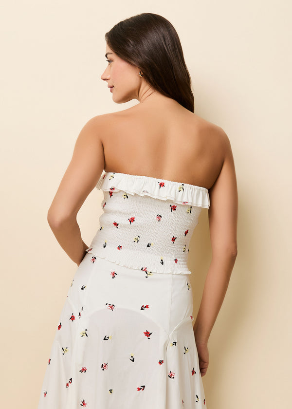 Solid & Striped Nikki Top Poplin Embroidered Floral Optic White