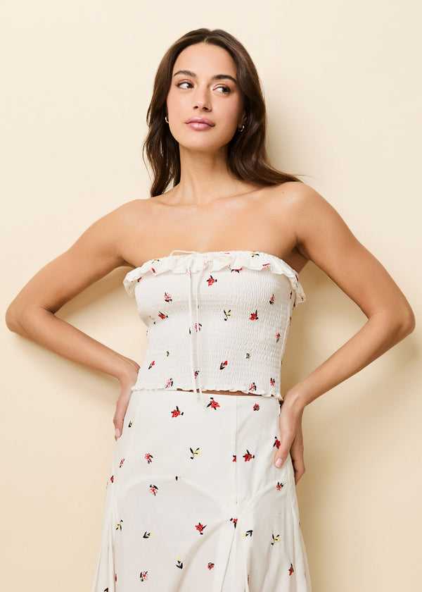 solid & striped Nikki Top Poplin Embroidered Floral Optic White