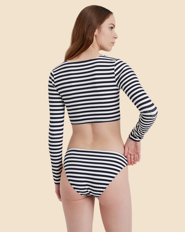 Solid & Striped Nola Ribbed Rashguard Noir Optic White Stripe