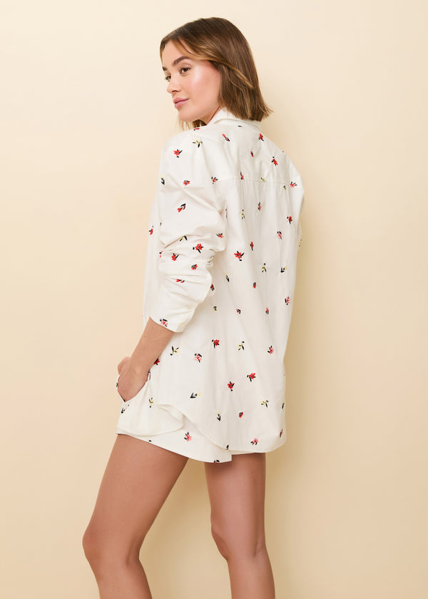 Solid & Striped Obert Button Down Shirt Poplin Embroidered Floral Optic White