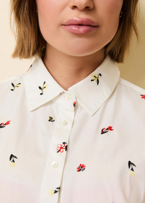 Solid & Striped Obert Button Down Shirt Poplin Embroidered Floral Optic White