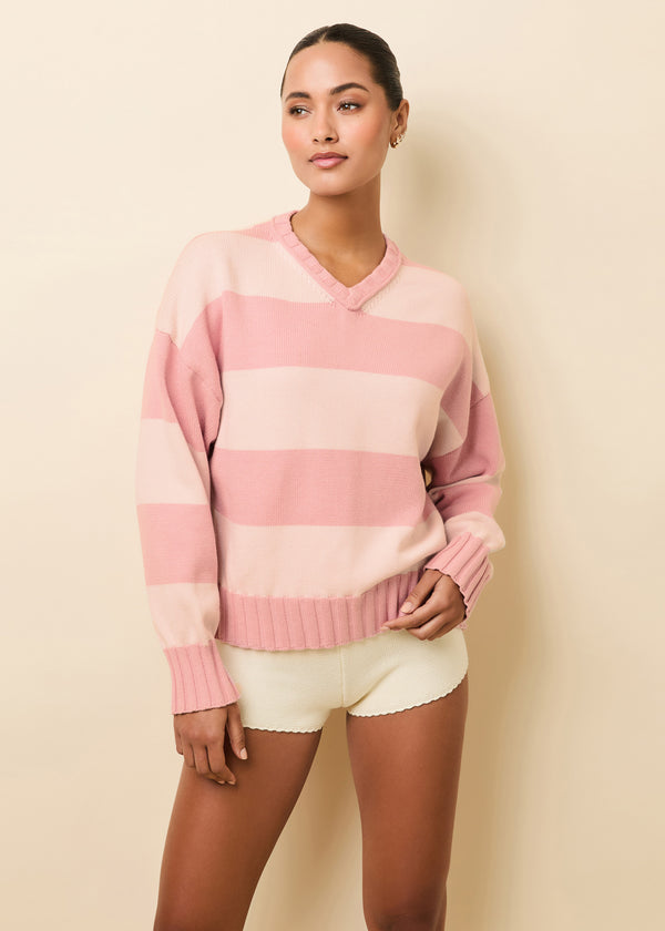 solid & striped Reva Cotton Sweater Gelato Stripe Tutu Pink / Blush