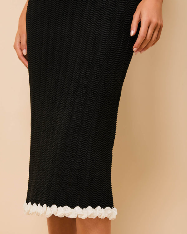 Solid & Striped Diana Skirt Wavy Rib Noir / Brule