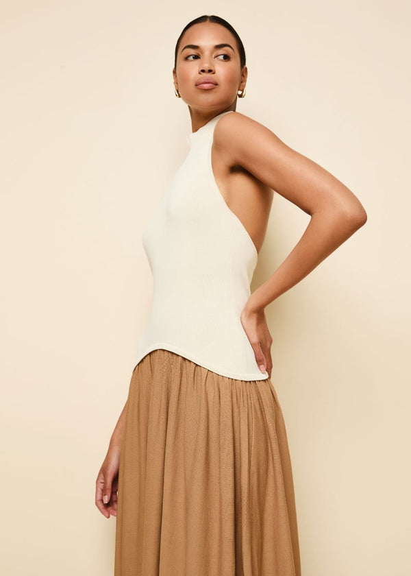 Solid & Striped Halter Soglio Dress Ecru Camel