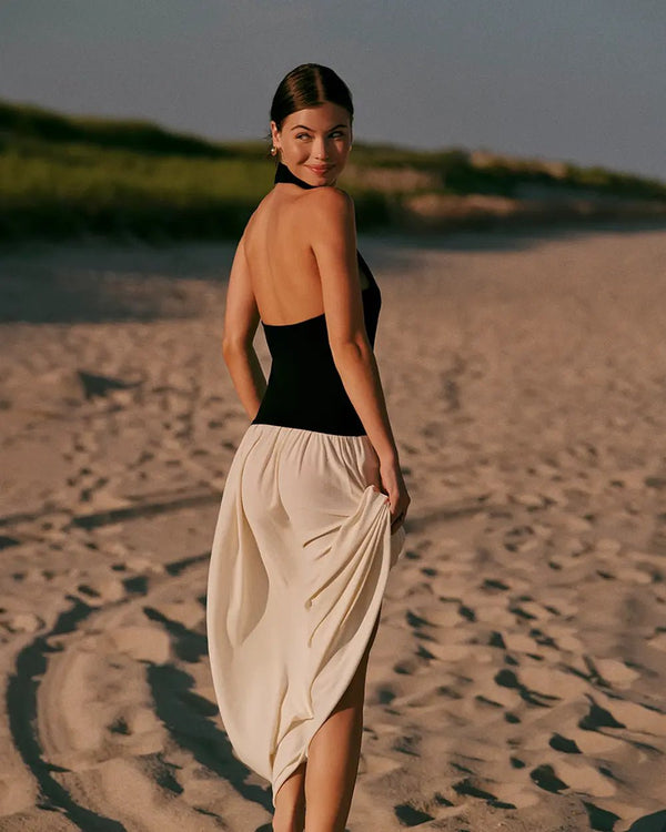 Solid & Striped Halter Soglio Dress Ecru Noir