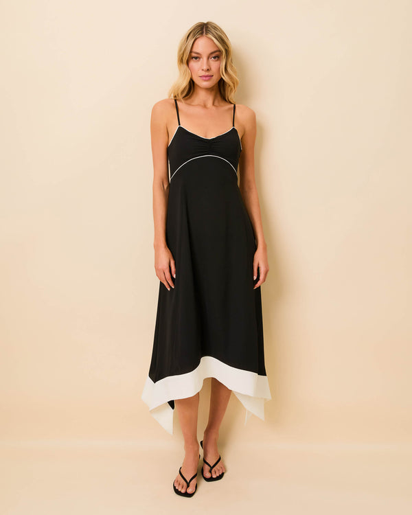 solid & striped Lennox Dress Luxe Drape Noir / Brule