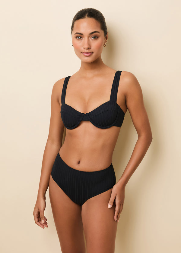 Solid & Striped Lilo Ribbed Bikini Bottom Noir