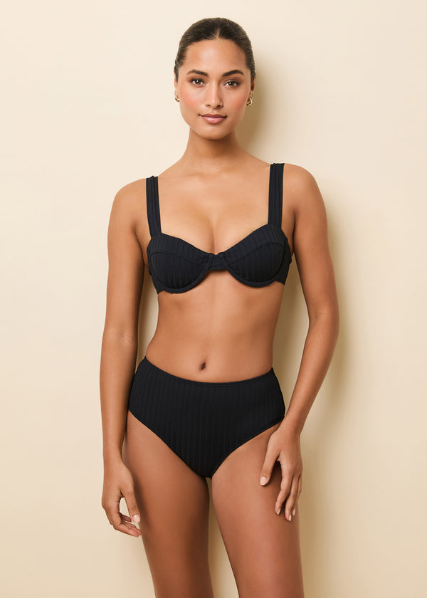 solid & striped Lilo Ribbed Bikini Top Noir