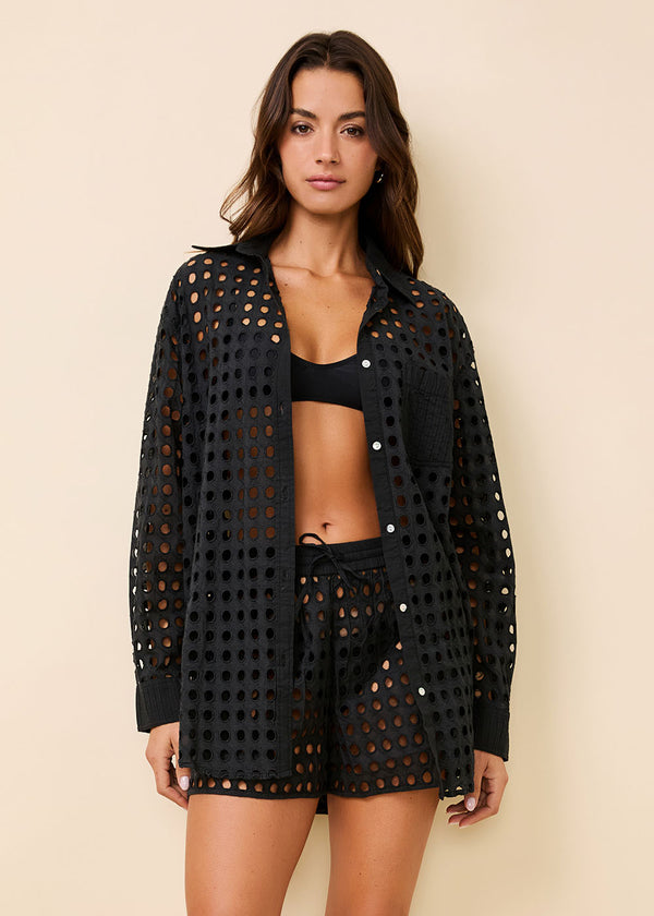 solid & striped Oxford Tunic Classic Eyelet Noir