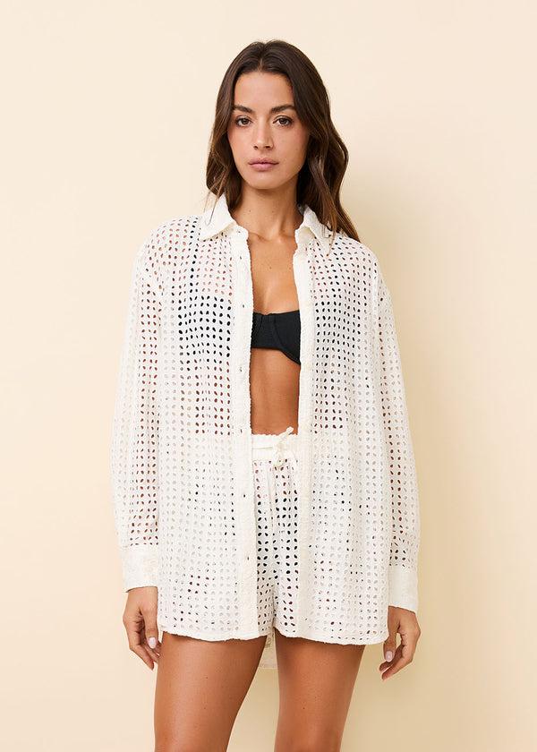 solid & striped Oxford Tunic Leaf Eyelet Brule