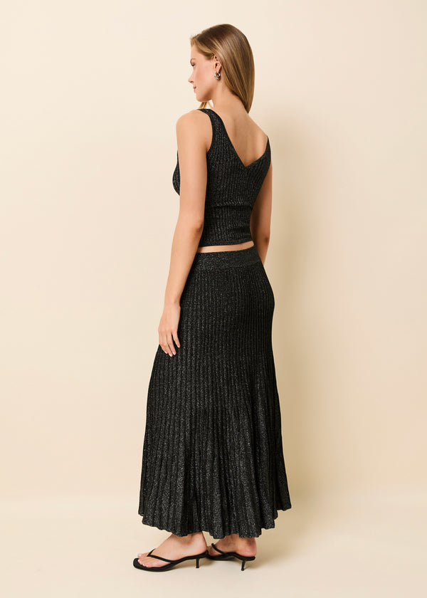 Solid & Striped Theresa Ribbed Skirt Glitter Noir