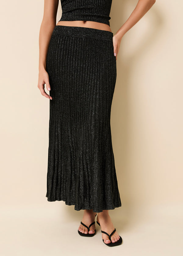 solid & striped Theresa Ribbed Skirt Glitter Noir